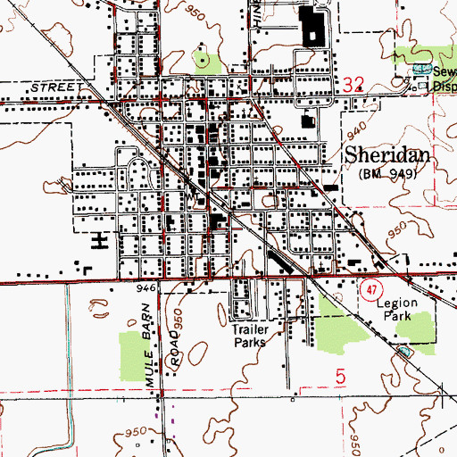Topographic Map of Town of Sheridan, IN