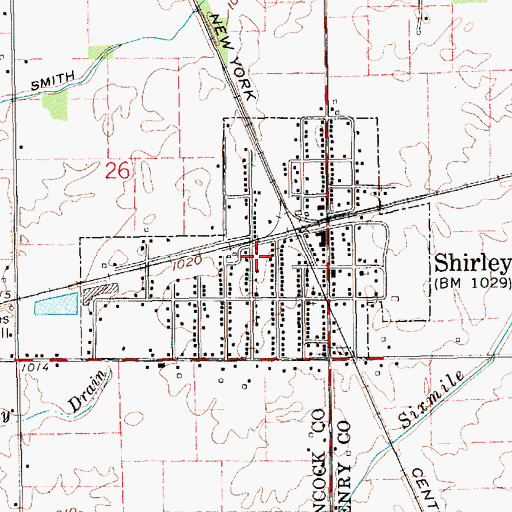 Topographic Map of Town of Shirley, IN