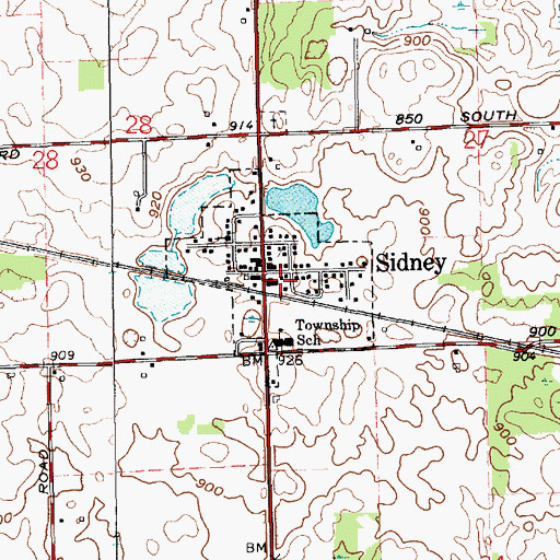 Topographic Map of Town of Sidney, IN