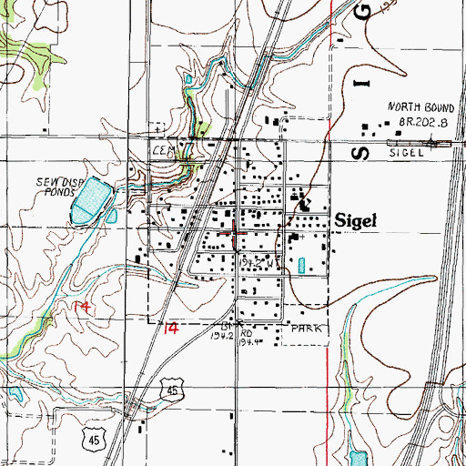 Topographic Map of Town of Sigel, IL