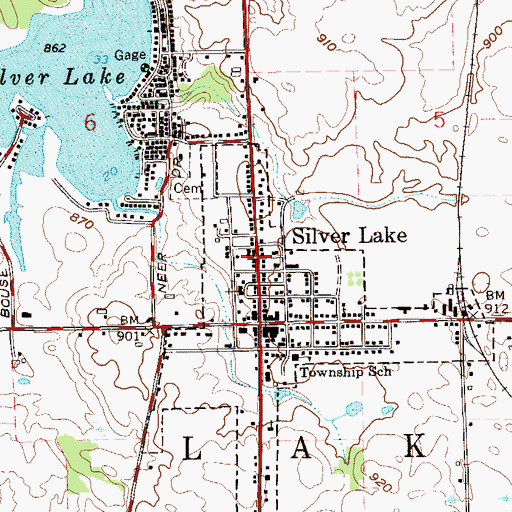 Topographic Map of Town of Silver Lake, IN