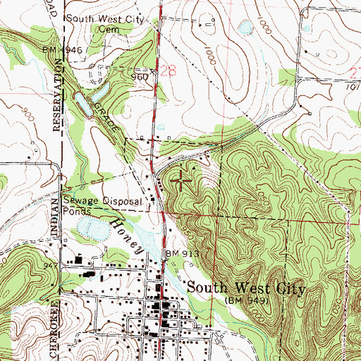 Topographic Map of Town of Southwest City, MO