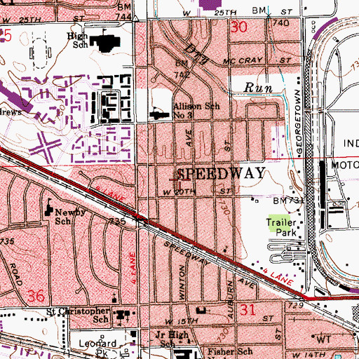 Topographic Map of Town of Speedway, IN