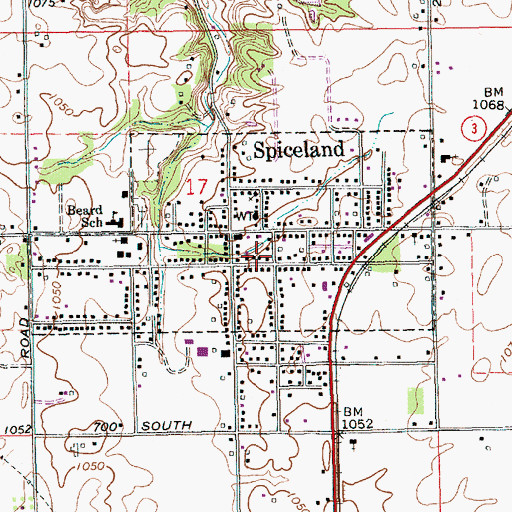 Topographic Map of Town of Spiceland, IN