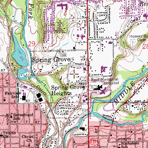 Topographic Map of Town of Spring Grove, IN