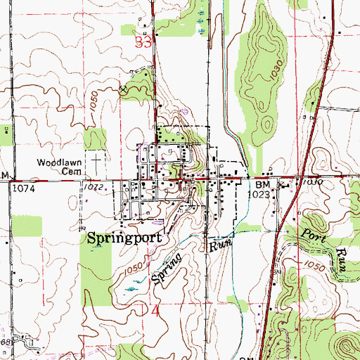 Topographic Map of Town of Springport, IN