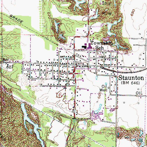 Topographic Map of Town of Staunton, IN