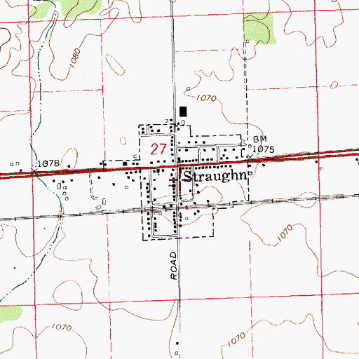 Topographic Map of Town of Straughn, IN