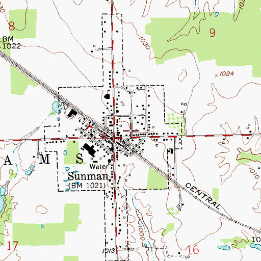 Topographic Map of Town of Sunman, IN