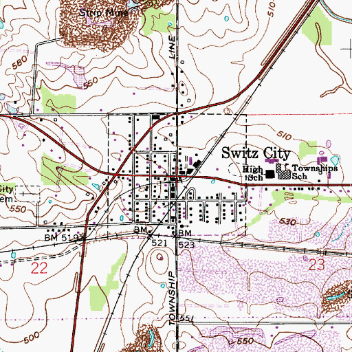 Topographic Map of Town of Switz City, IN