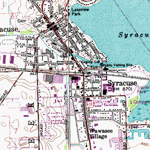Topographic Map of Town of Syracuse, IN