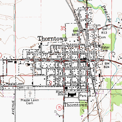 Topographic Map of Town of Thorntown, IN