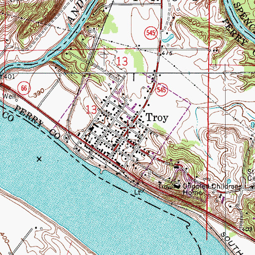 Topographic Map of Town of Troy, IN