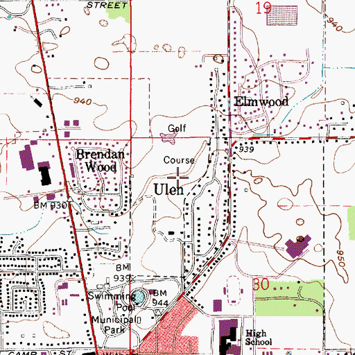 Topographic Map of Town of Ulen, IN
