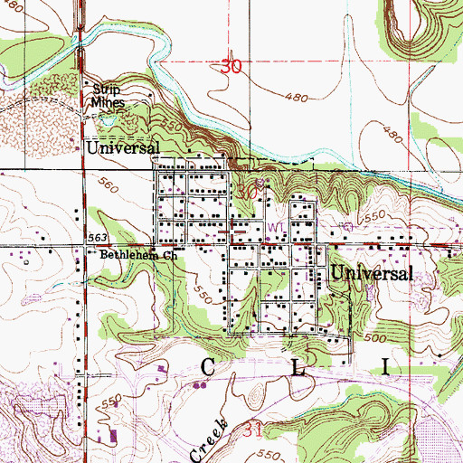 Topographic Map of Town of Universal, IN