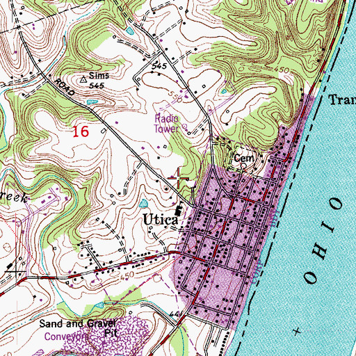 Topographic Map of Town of Utica, IN