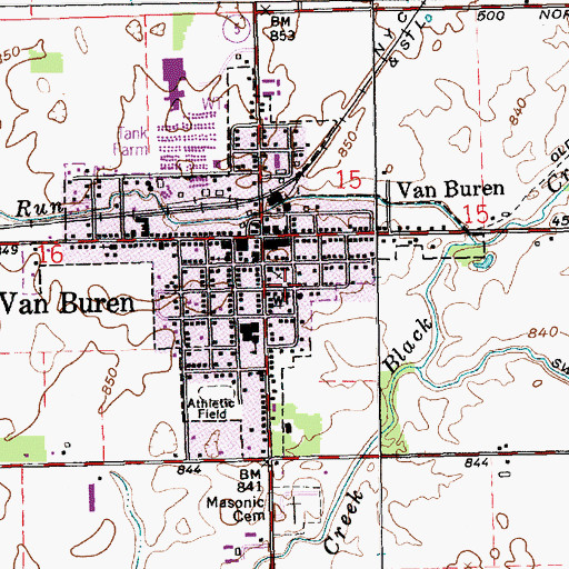 Topographic Map of Town of Van Buren, IN