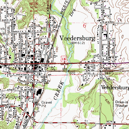 Topographic Map of Town of Veedersburg, IN