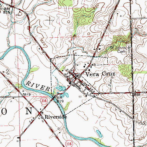 Topographic Map of Town of Vera Cruz, IN