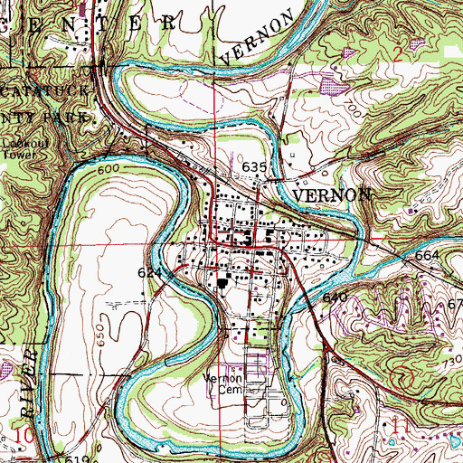Topographic Map of Town of Vernon, IN