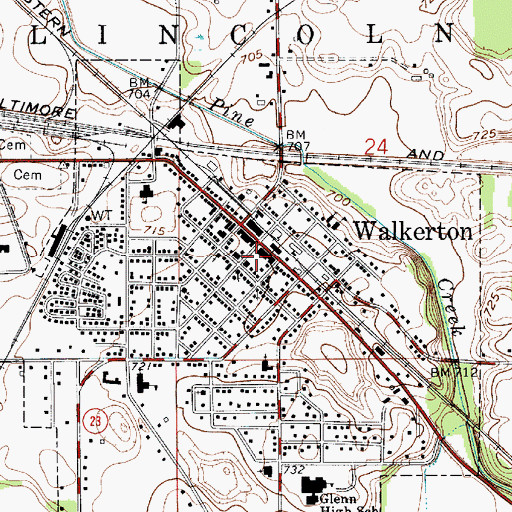 Topographic Map of Town of Walkerton, IN