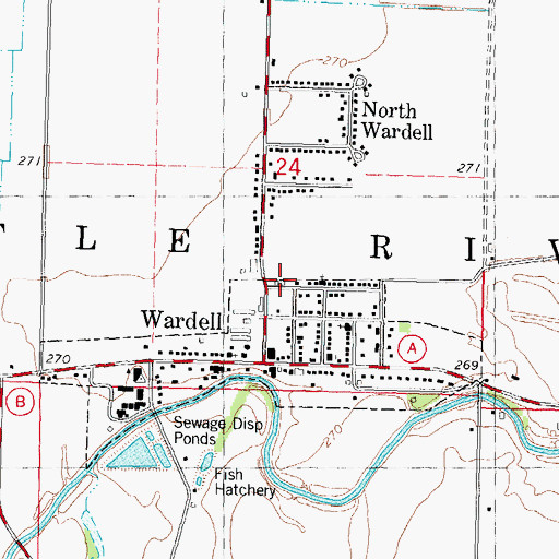 Topographic Map of Town of Wardell, MO