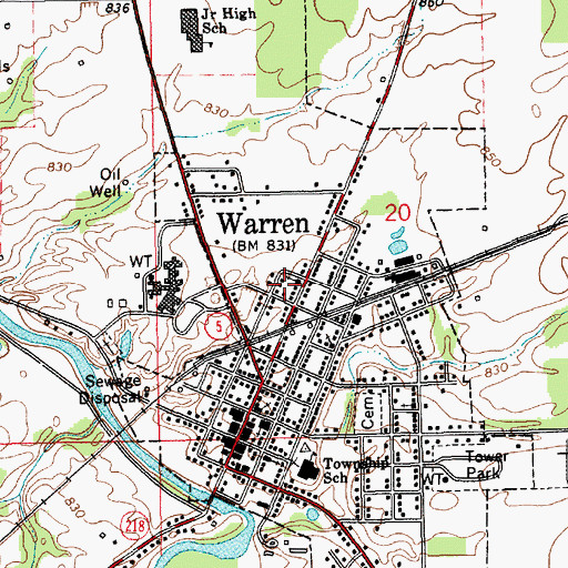 Topographic Map of Town of Warren, IN