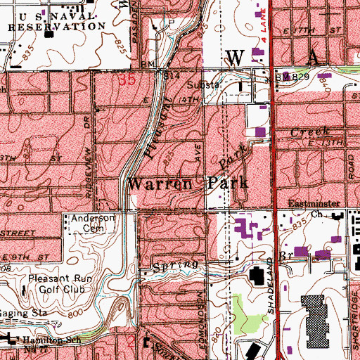 Topographic Map of Town of Warren Park, IN