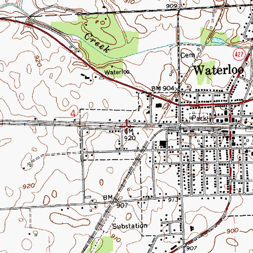Topographic Map of Town of Waterloo, IN