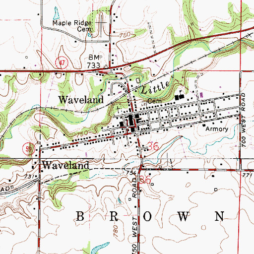 Topographic Map of Town of Waveland, IN