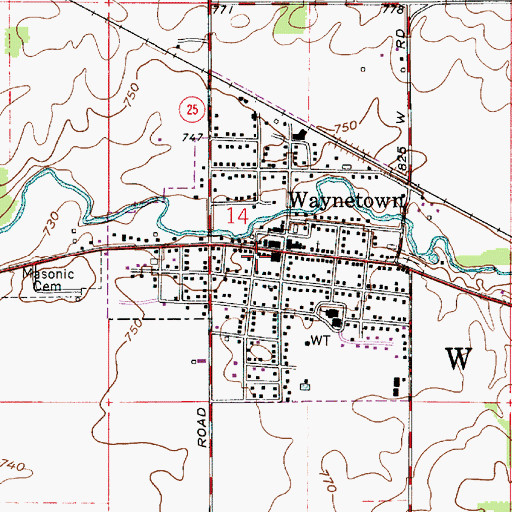 Topographic Map of Town of Waynetown, IN