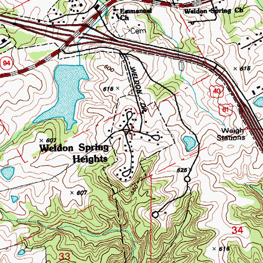 Topographic Map of Town of Weldon Spring Heights, MO