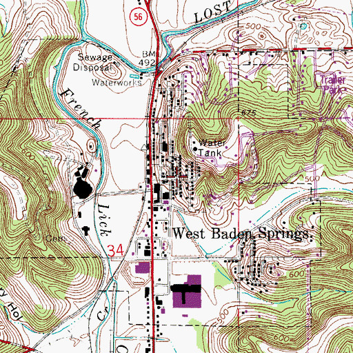 Topographic Map of Town of West Baden Springs, IN