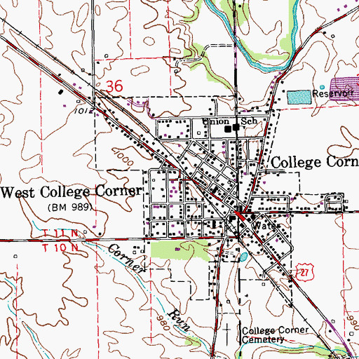 Topographic Map of Town of West College Corner, IN