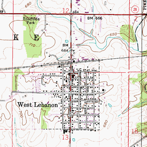 Topographic Map of Town of West Lebanon, IN
