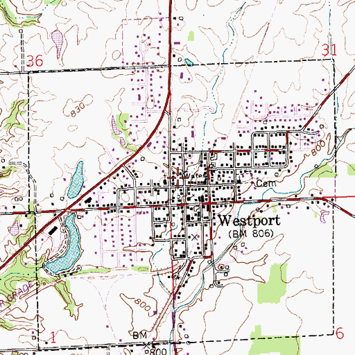 Topographic Map of Town of Westport, IN