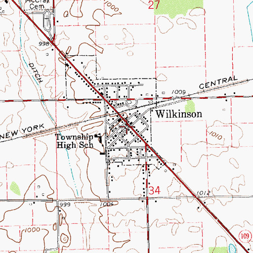 Topographic Map of Town of Wilkinson, IN