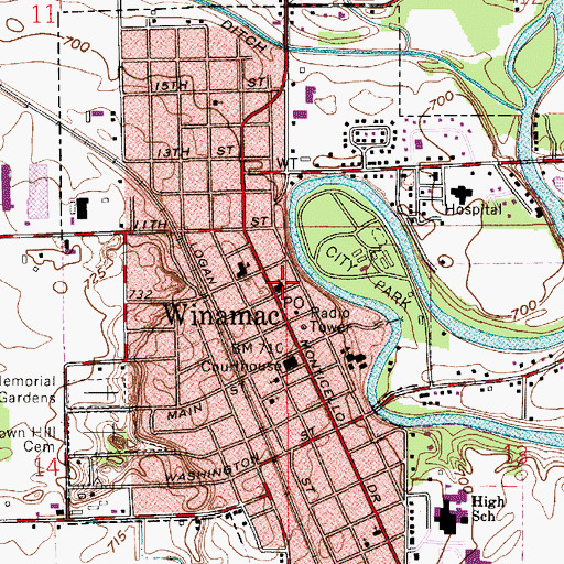 Topographic Map of Town of Winamac, IN