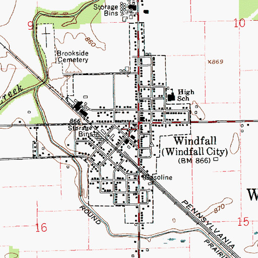 Topographic Map of Town of Windfall City, IN