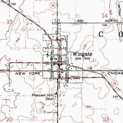 Topographic Map of Town of Wingate, IN