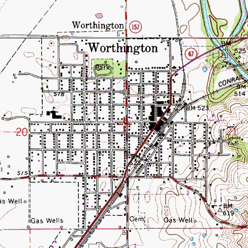 Topographic Map of Town of Worthington, IN