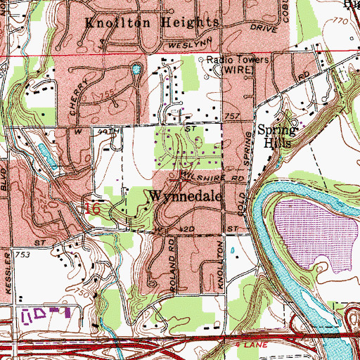 Topographic Map of Town of Wynnedale, IN