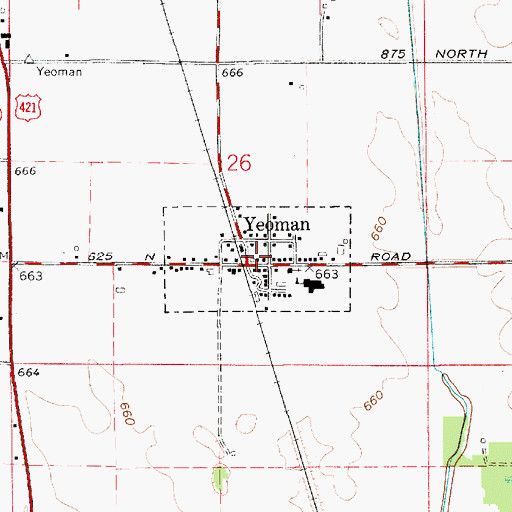 Topographic Map of Town of Yeoman, IN