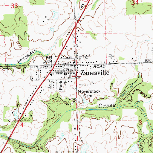 Topographic Map of Town of Zanesville, IN