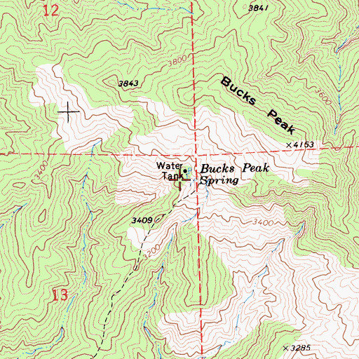 Topographic Map of Bucks Peak Spring, CA
