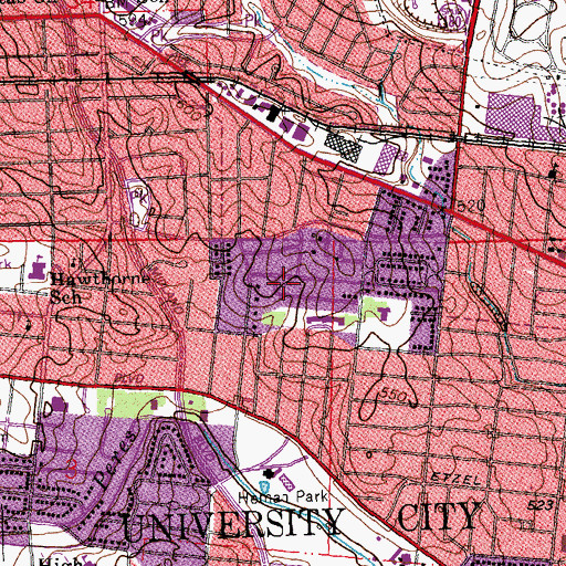 Topographic Map of Township of University, MO