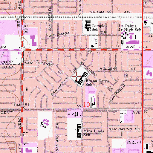 Topographic Map of Buena Terra Elementary School, CA