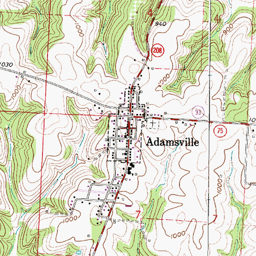 Topographic Map of Village of Adamsville, OH