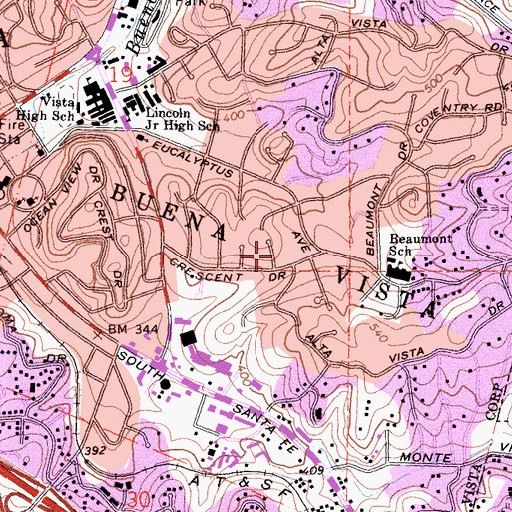Topographic Map of Buena Vista, CA