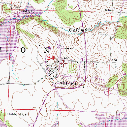 Topographic Map of Village of Aldrich, MO